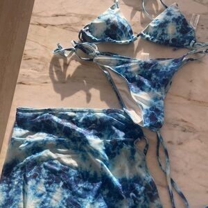 Blue Tie-Dye Bikini Set with Cover-Up